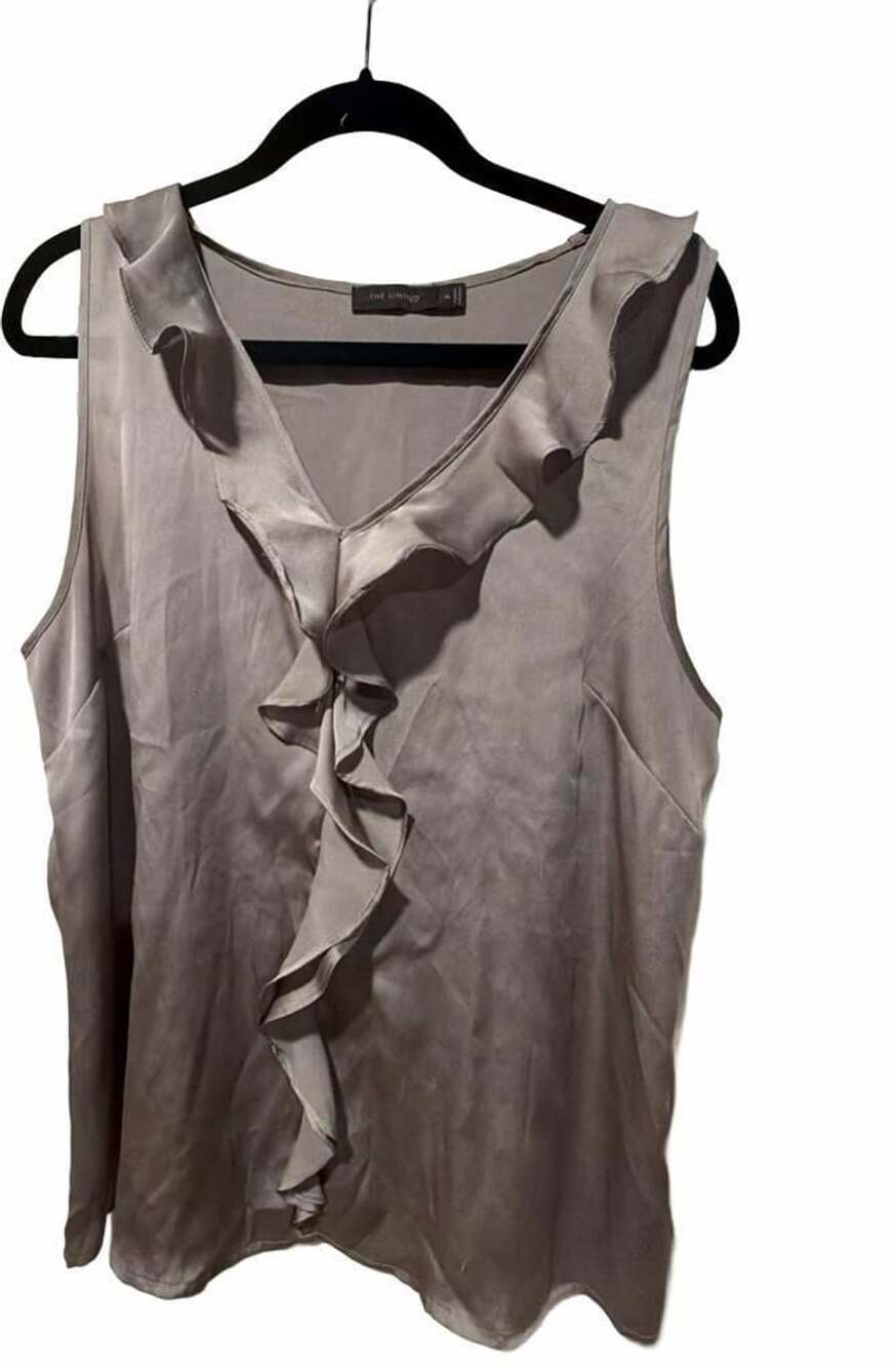 The Limited Women's Taupe Shimmer Sleeveless V-Neck Ruffle Detailing Flowy Tan